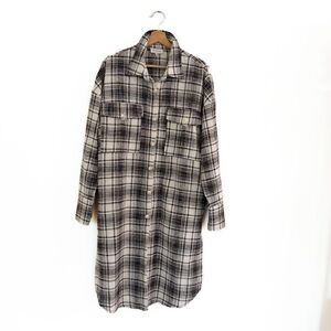 Acoa Tweed Long Shacket Shirt Jacket Duster Womens Medium Black White